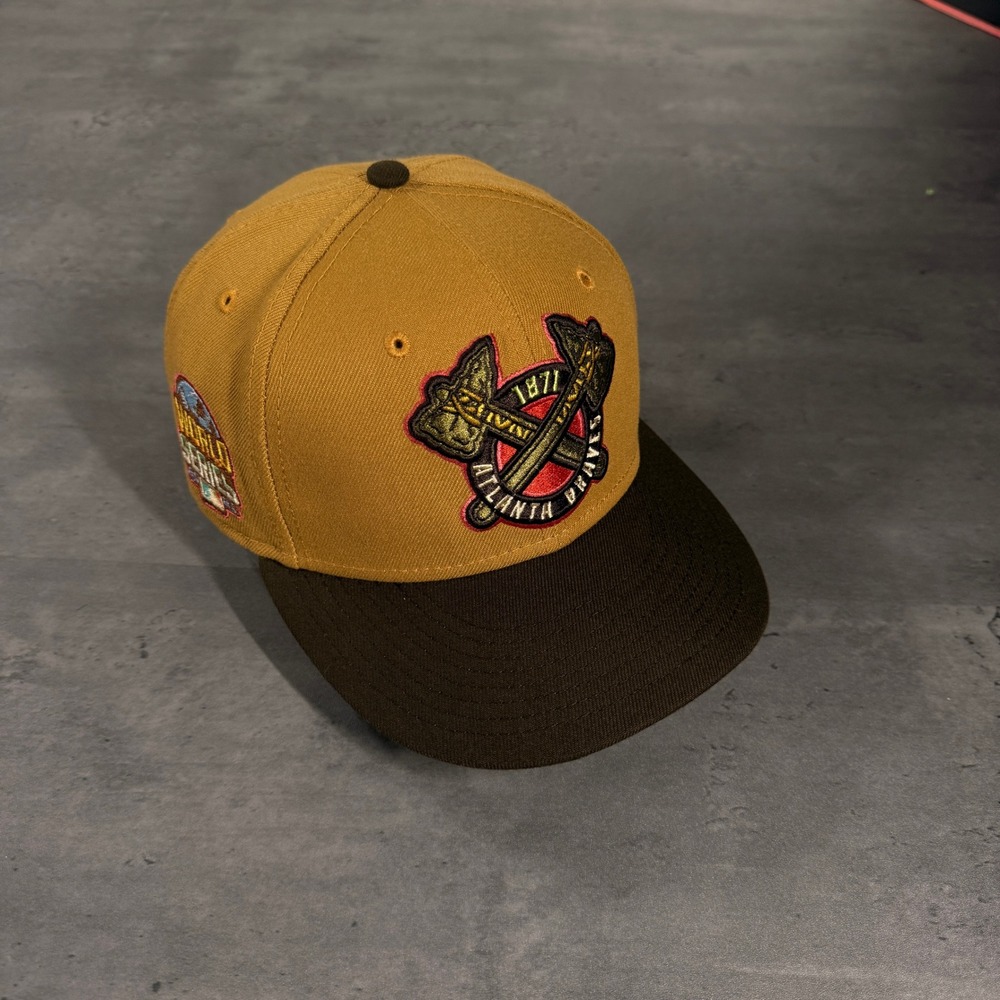 New Era Atlanta Braves Hat 7 1/8 Tan Brown 2021 World Series 59FIFTY MLB Fitted‎